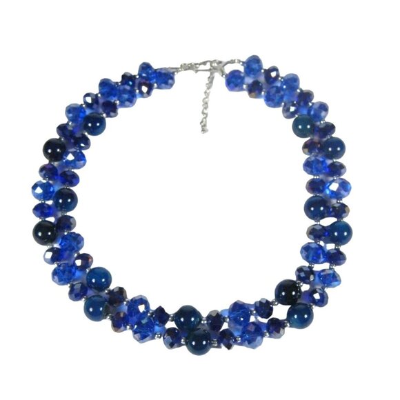 Statement Necklace Glass Plastic Beaded 20 inch Multi Strand Silvertone Jewelry - Picture 2 of 10